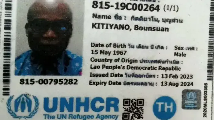 UNHCR refugee card of murdered Lao human rights and democracy activist Bounsuan Kitiyano.