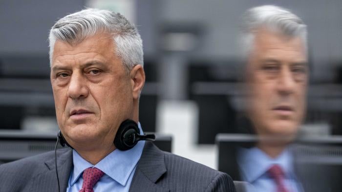 Former Kosovo president Hashim Thaçi at the Kosovo Specialist Chambers in The Hague on November 9, 2020.