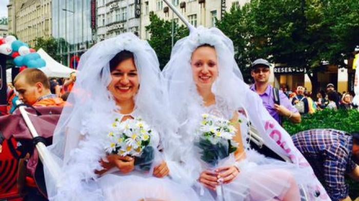 Campaigners for same-sex marriage during Prague Pride, Czech Republic, August 12, 2017.