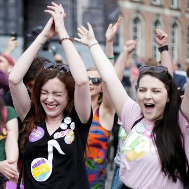 Women celebrate the result of yesterday's referendum on liberalizing abortion law, in Dublin, Ireland, May 26, 2018.