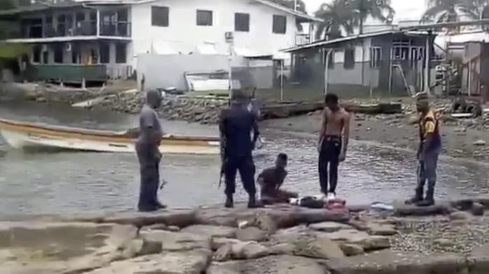 Video footage of a boy being beaten by police in Kimbe, Papua New Guinea.