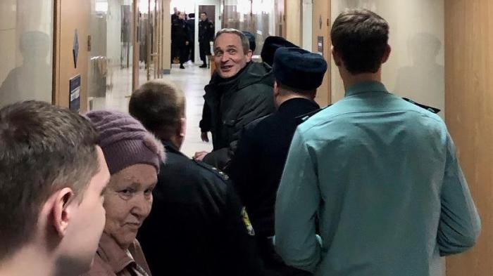 Dennis Christensen after the hearing at the Zheleznodorzhy District Court in Oryol, January 28, 2019