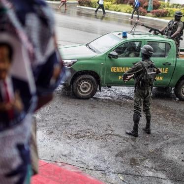 A patrol of Cameroonian gendarmes in the Omar Bongo Square, Buea, capital of the South-West region, on October 3, 2018 on the sidelines of a political rally.