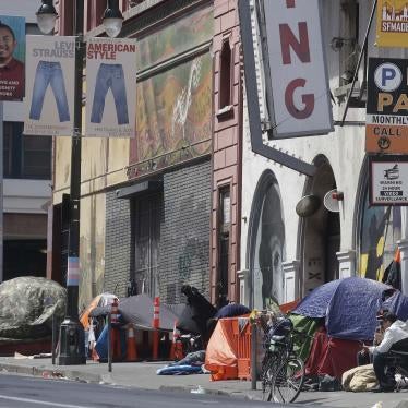 Tents line a sidewalk on Golden Gate Avenue in San Francisco, Saturday, April 18, 2020. 