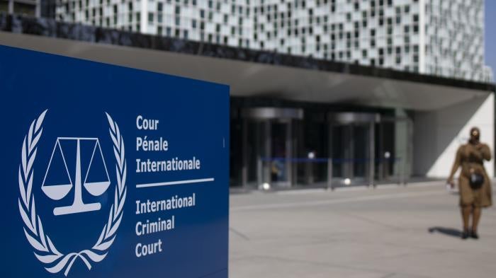 Exterior view of the International Criminal Court in The Hague, Netherlands.