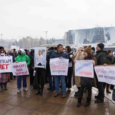 Demonstrators attend a rally in memory of victims of the January 2022 country-wide unrest in Almaty, Kazakhstan, February 13, 2022.