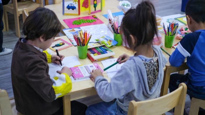 Students in a pre-primary school classroom in Tashkent, Uzbekistan.