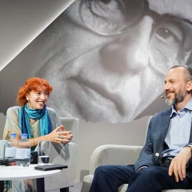 Tanya Lokshina, Europe and Central Asia associate director at Human Rights Watch, with Sergey Lukashevsky, director of Moscow's Sakharov Center, at the Andrei Sakharov Anniversary Conference.