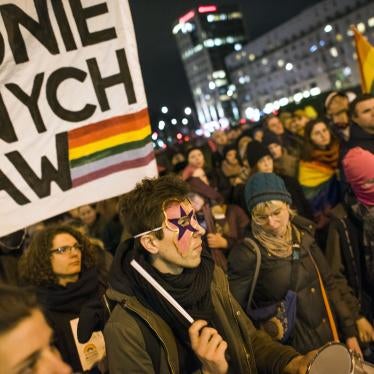 Dozens of LGBTQ activists and citizens protested in Warsaw against the LGBT-free zones resolutions.