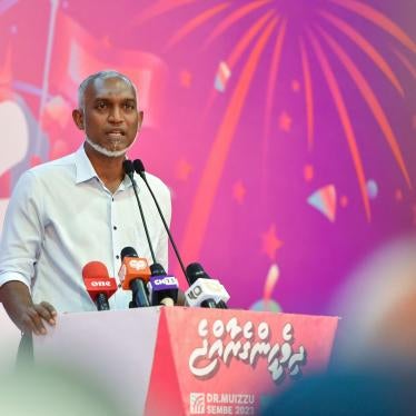 Maldives' President Mohamed Muizzu delivers a speech in Malé on October 2, 2023. 