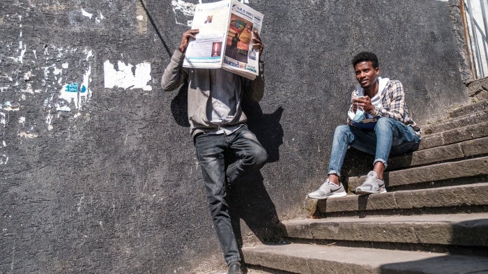 Men in downtown Addis Ababa, Ethiopia, November 3, 2021.