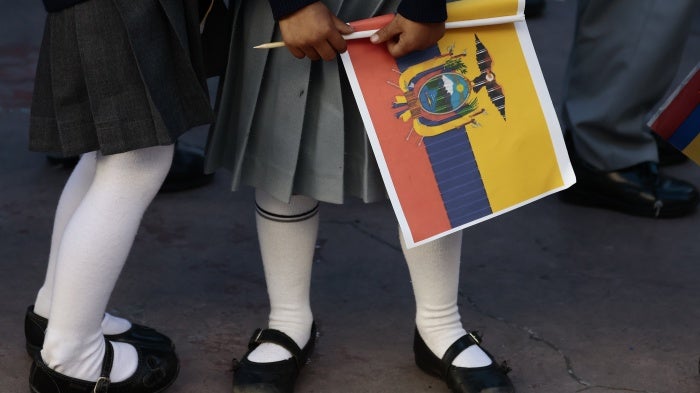 Students return to school after the government of Ecuador temporarily suspended in-person lessons in response to a series of violent events at the beginning of the year in Quito, Ecuador, January 24, 2024. 