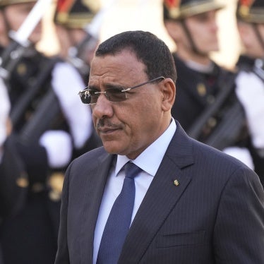 Former Niger President Mohamed Bazoum at the Elysee Palace in Paris, February 16, 2023.