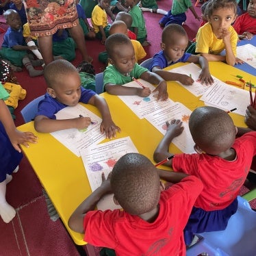 Children attending a pre-primary class at Kitante Primary School in Kampala, Uganda.