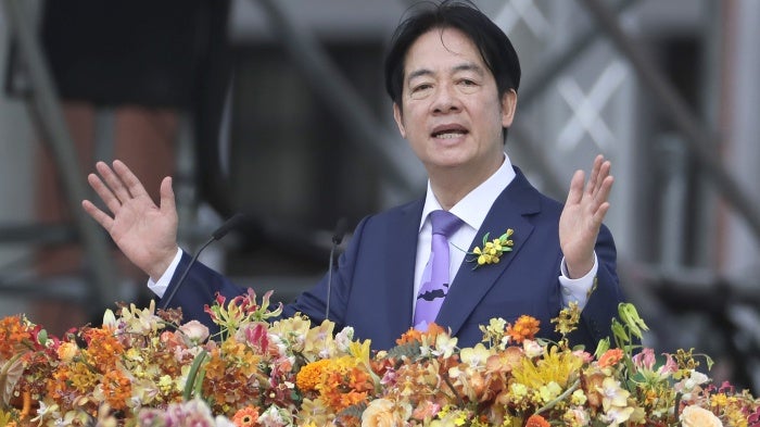 Taiwan's President Lai Ching-te delivers an acceptance speech during his inauguration ceremony