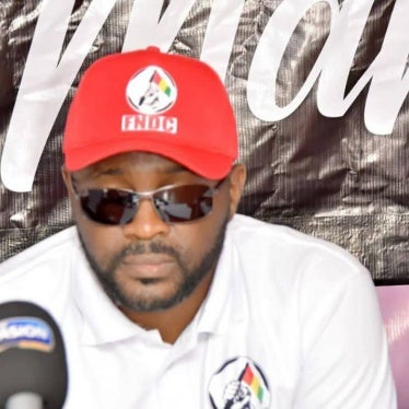 Oumar Sylla, known as Foniké Mengué, at the National Front for the Defense of the Constitution headquarters in Conakry, Guinea, May 2022