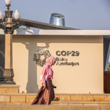 The COP29 stand at Baku Boulevard in Baku, Azerbaijan, July 28, 2024.