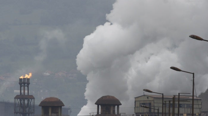 Smoke from a now-decommissioned factory rising in the air in Bosnian town of Zenica, Bosnia, June, 2, 2017.