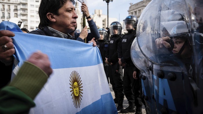 Tens of thousands of retirees, unions and organizations mobilize in front of Argentina’s National Congress to protest President’s Javier Milei's veto of the Pension Mobility Law, Buenos Aires, Argentina, September 11, 2024. 