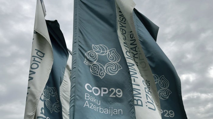 COP29 banners in Baku, Azerbaijan, September 17, 2024. 