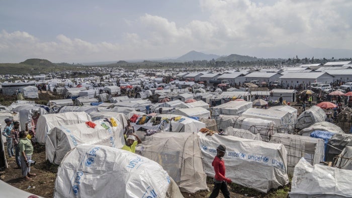 People displaced by fighting between Congolese forces and M23 rebels at a camp on the outskirts of Goma, Democratic Republic of Congo, March 13, 2024.