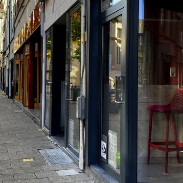 A chair inside of a sex workers booth in Antwerp, Belgium, November 3, 2020.