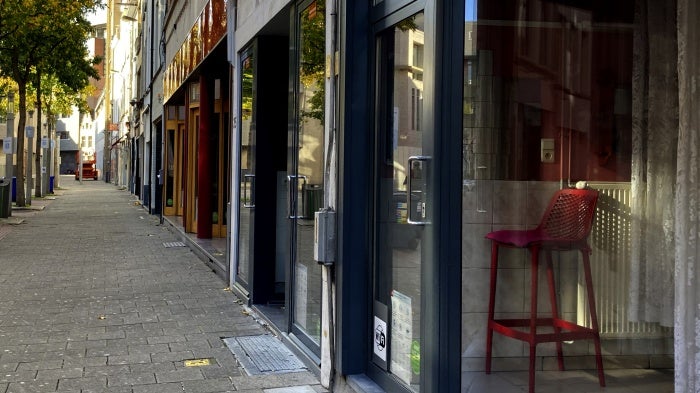 A chair inside of a sex workers booth in Antwerp, Belgium, November 3, 2020.